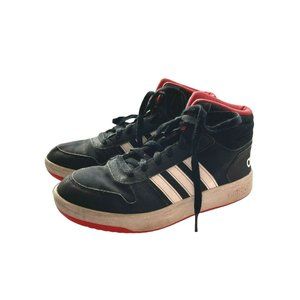 Adidas Hoops 2.0 Mid Youth Sz 5 Black Red White Shoes Sneakers Boys Kid B75743